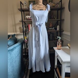 Chic Light Blue Maxi Dress with Bow Detail